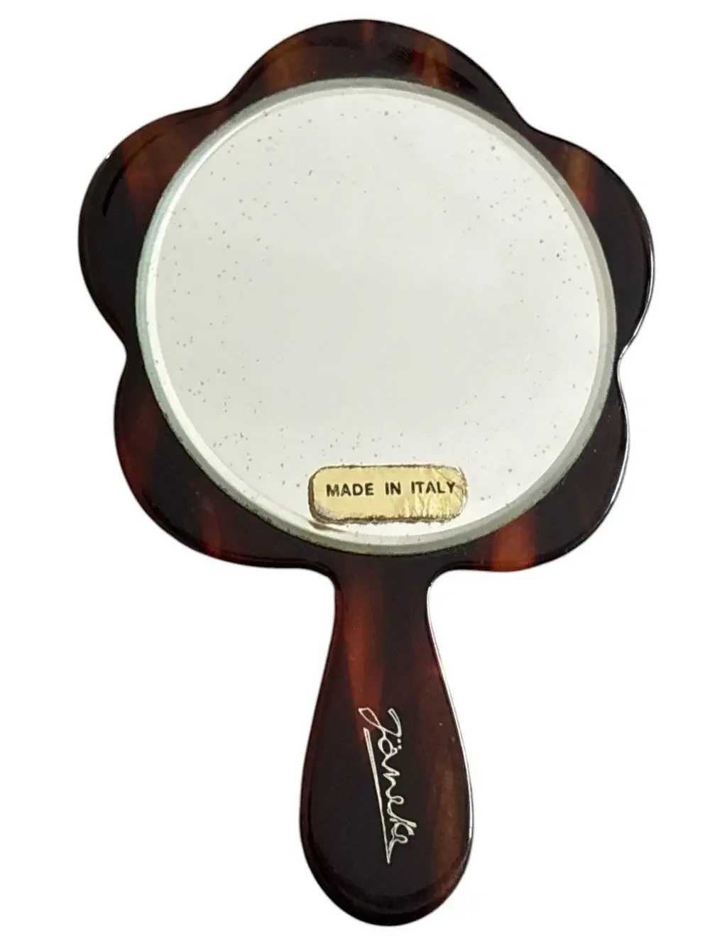 Vtg Janeke Italy Faux Tortoise Lucite Hand Mirror Vanity Travel Purse Size MCM